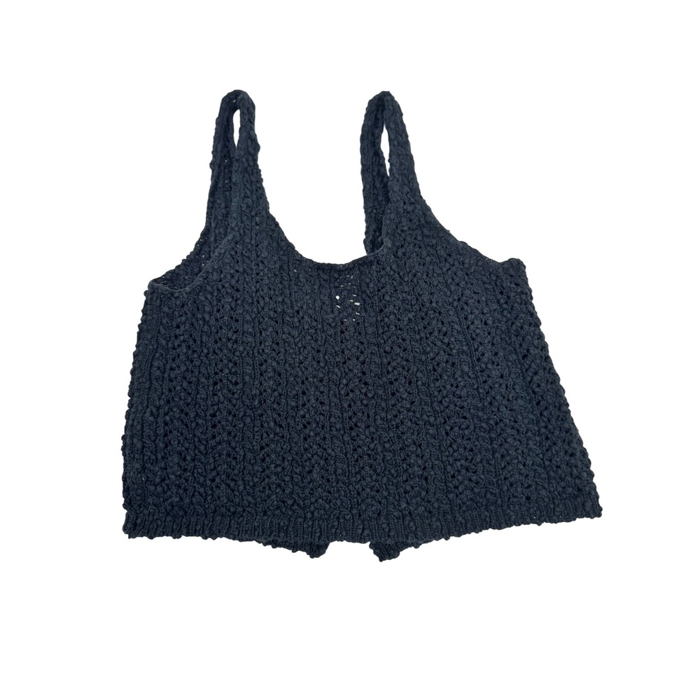 Free People We The Free Black Crochet Knit Crop Button Tank Top Small - Picture 2 of 5
